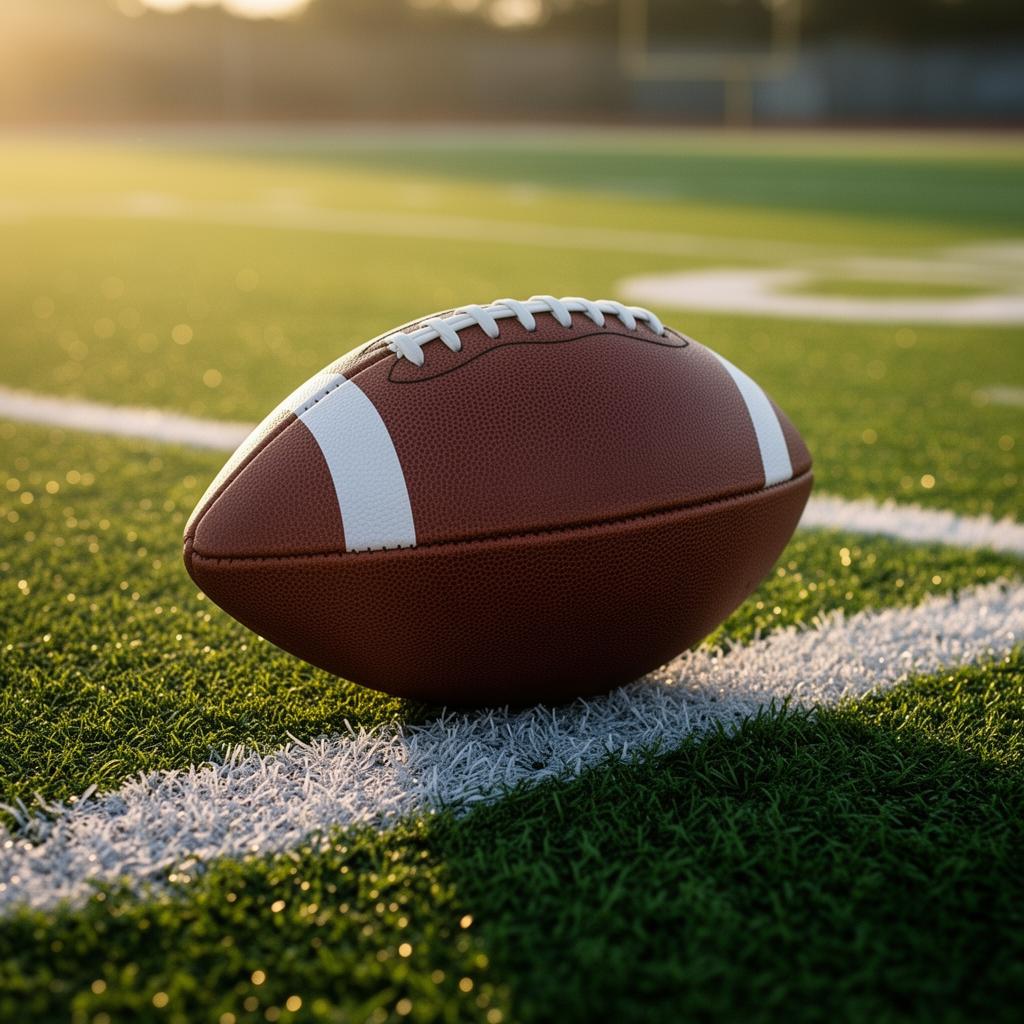 Football on the field at golden hour