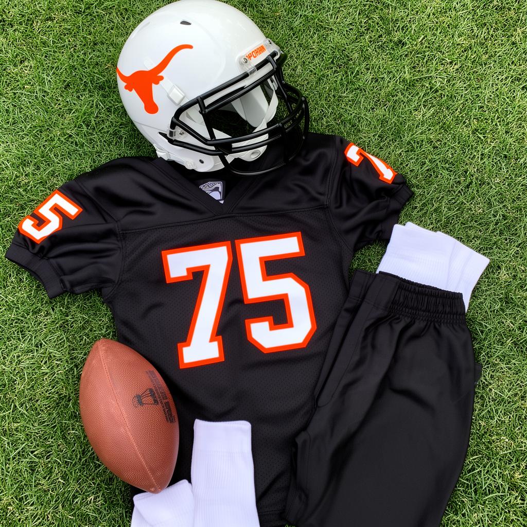 Youth football gear flat lay